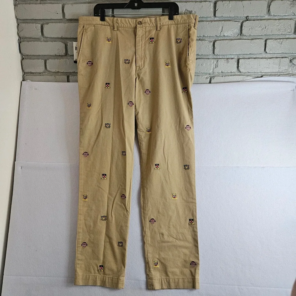 Polo Ralph Lauren Men 40x33 Khaki Embroidered Crest Chino Stretch Straight Pants